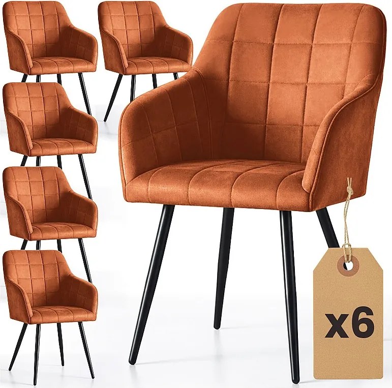 6x Krzesło tapicerowane z przeszyciami kwadratowymi Miedziane LUXANO Czarne nogi