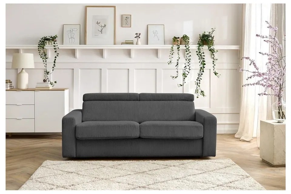 Ciemnoszara sztruksowa rozkładana sofa 215 cm Monaco – Bobochic Paris