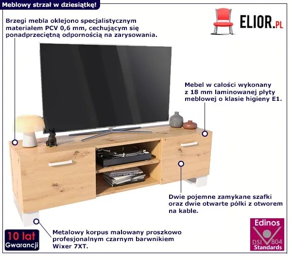 Skandynawska szafka RTV pod telewizor dąb artisan + biały- Awerte 3X