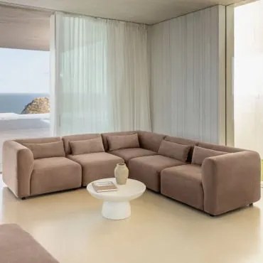 5-częściowa Modułowa Sofa Narożna Fogler Sztruksu Camel - Sklum