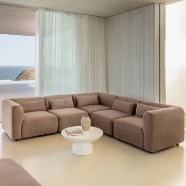 Sofa Modułowy Narożny 5-częściowy Fogler Sztruks Brąz Karmelowy - Sklum