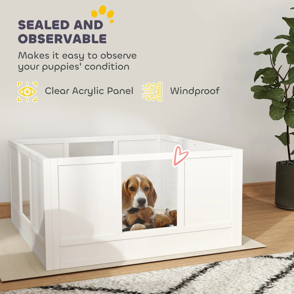 PawHut Kojec dla Szczeniąt dla Małych i Średnich Ras Psów, Biały z Regulowanym Wejściem i Antypoślizgowymi Podkładkami