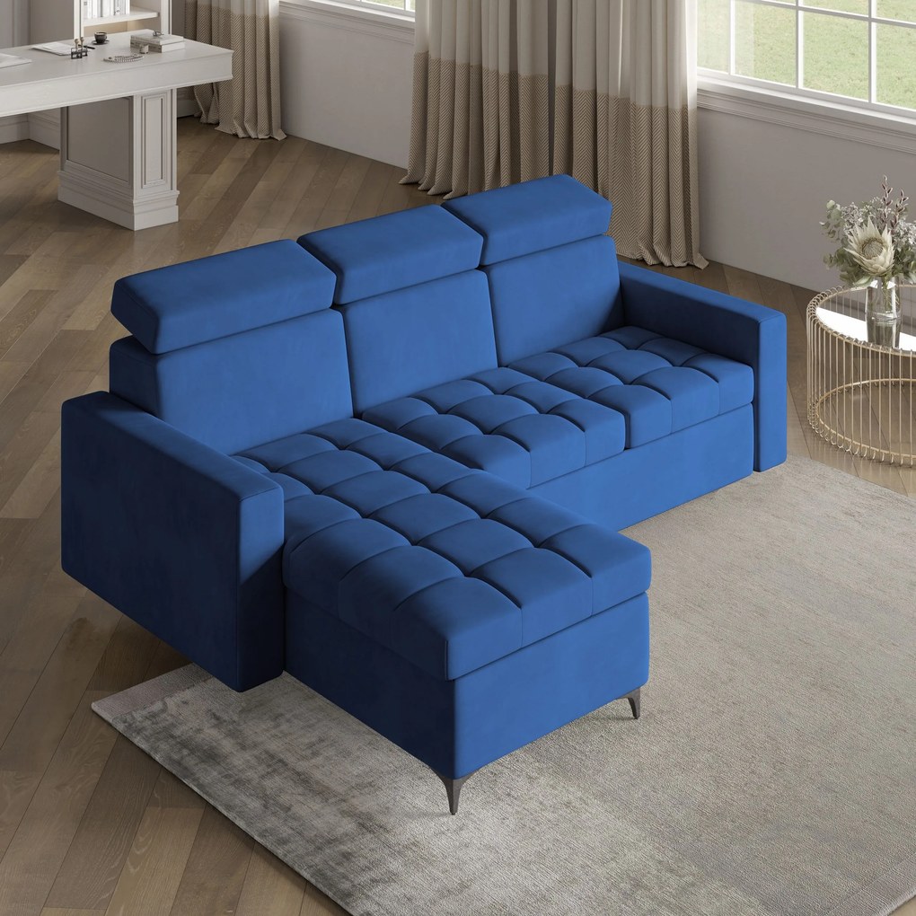 Masseno Narożnik KAME z funkcją spania i pojemnikiem na pościel Narozniki L, Rozkładana sofa - Niebieski, KRONOS 09