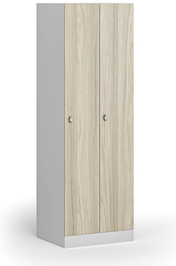Szafka ubraniowa, 2-drzwiowa, 1850 x 600 x 500 mm, demontaż, zamek obrotowy, drzwi laminowane, dąb naturalny