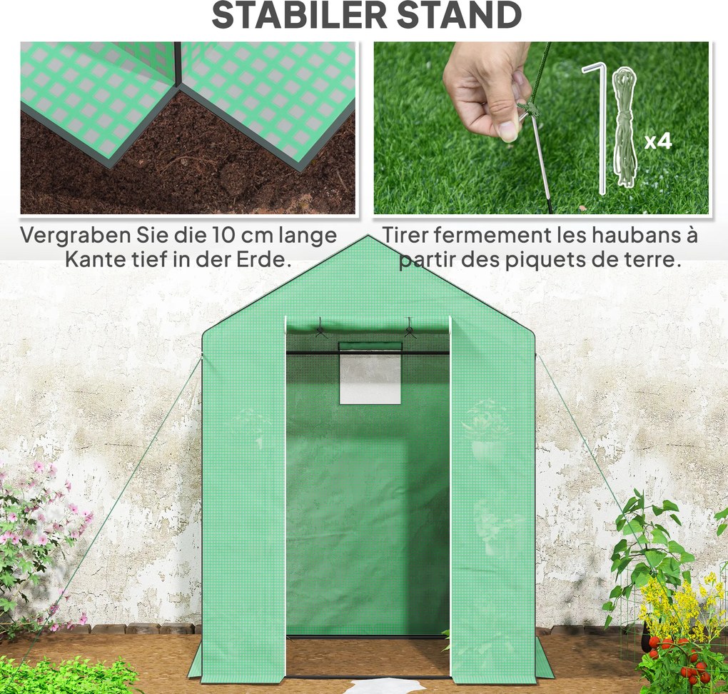 Outsunny Szklarnia z półkami, mini-szklarnia, odporna na UV, okna z siatki, drzwi na zamek błyskawiczny, 143D x 74S x 190W cm, Zielona