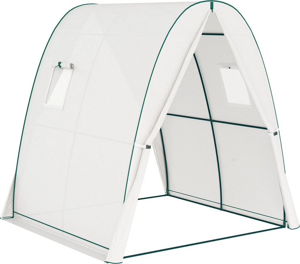 Outsunny Szklarnia z Łukiem z Workami na Piasek i Plastikową Osłoną, 2 Drzwi Rolowane, Okna z Siatki, Przenośna, 1,8 x 1,8 x 2 m, Biała