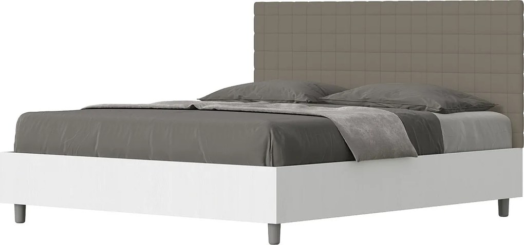 Łóżko bez stelaża 160x200 konstrukcja Frassino biała zagłówek sztucznej skóry cappuccino Burmy