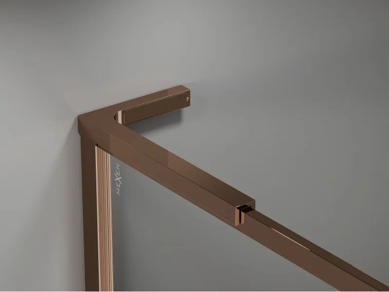 Mexen Kioto-F L ścianka prysznicowa Walk-in z ramką 95 x 202 cm, transparent 8 mm, różowe złoto - 800-095-174-60-00