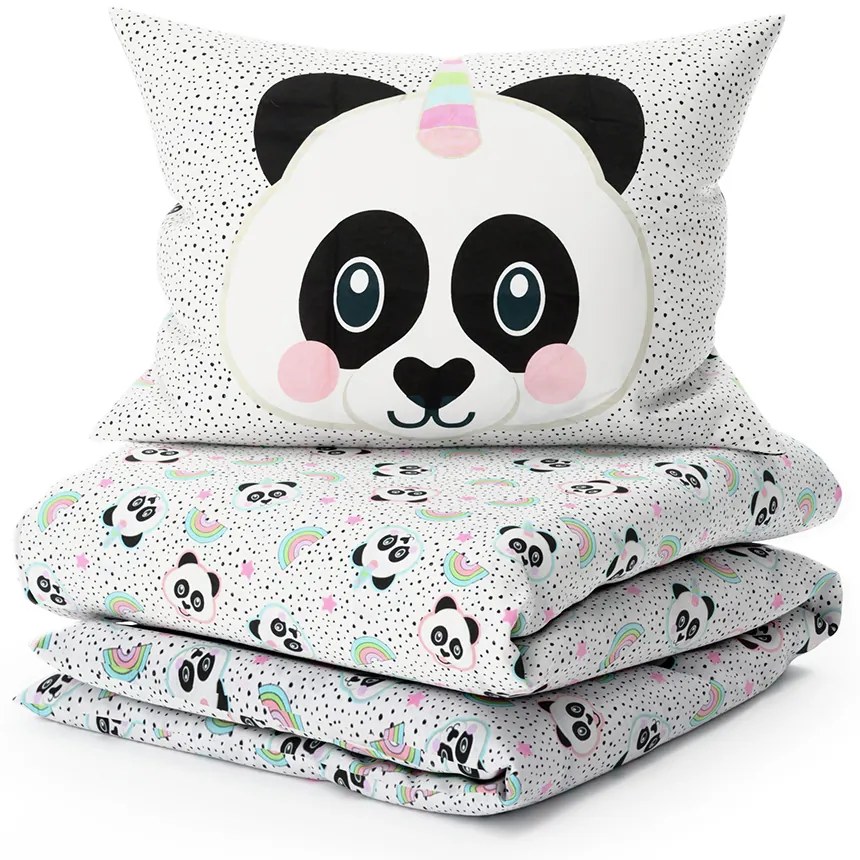 PrzytulneMieszkanie.pl PrzytulneMieszkanie.pl Dziecięca bawełniana pościel PANDA UNICORN biała Rozmiar pościeli: 60 x 70 cm | 140 x 200 cm