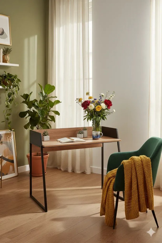 Czarne nowoczesne biurko z drewnianym blatem G3-P00