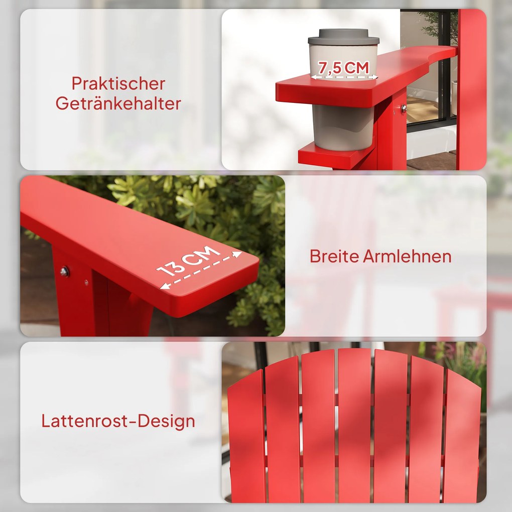 Outsunny Fotel ogrodowy Andirondack Krzesło ogrodowe Krzesło na zewnątrz, 72 cm x 97 cm x 92 cm, Czerwony