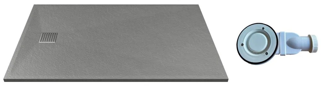 Brodzik posadzkowy lub wpuszczany w posadzkę z żywicy z syfonem - Szary - 140 x 90 cm - MIRNOSA