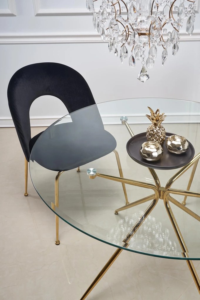 Szklany stół z okrągłym blatem na złotej podstawie Rondo