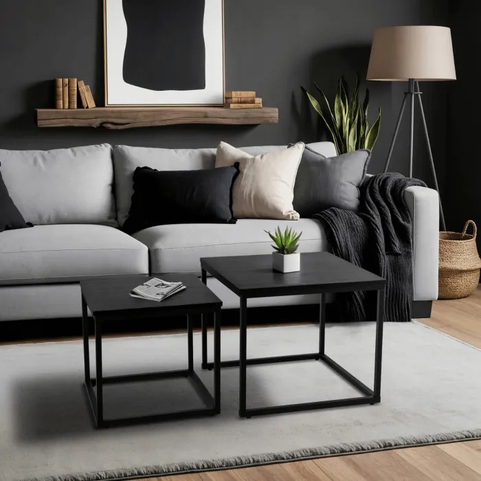 Zestaw Stolików Kawowych TEVET Czarny do Salonu Loft
