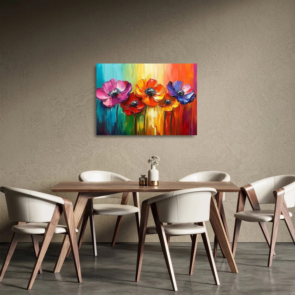 Obraz na szkle - Pięć kolorowych kwiatów (70x50 cm)