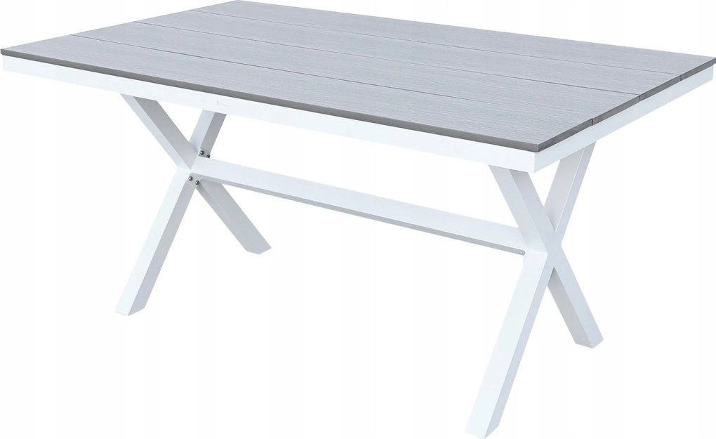 Stół ogrodowy aluminiowy biały 150x90x75 cm trwały blat kompozyt drewniany