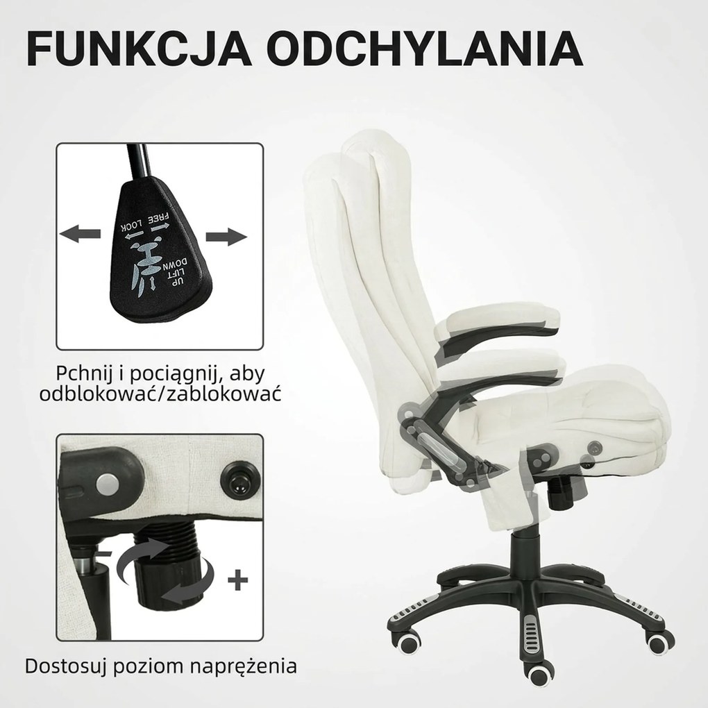 Vinsetto Ergonomiczny Fotel Biurkowy z Funkcją Masażu, 68 x 72 x 110–120 cm, Kremowy