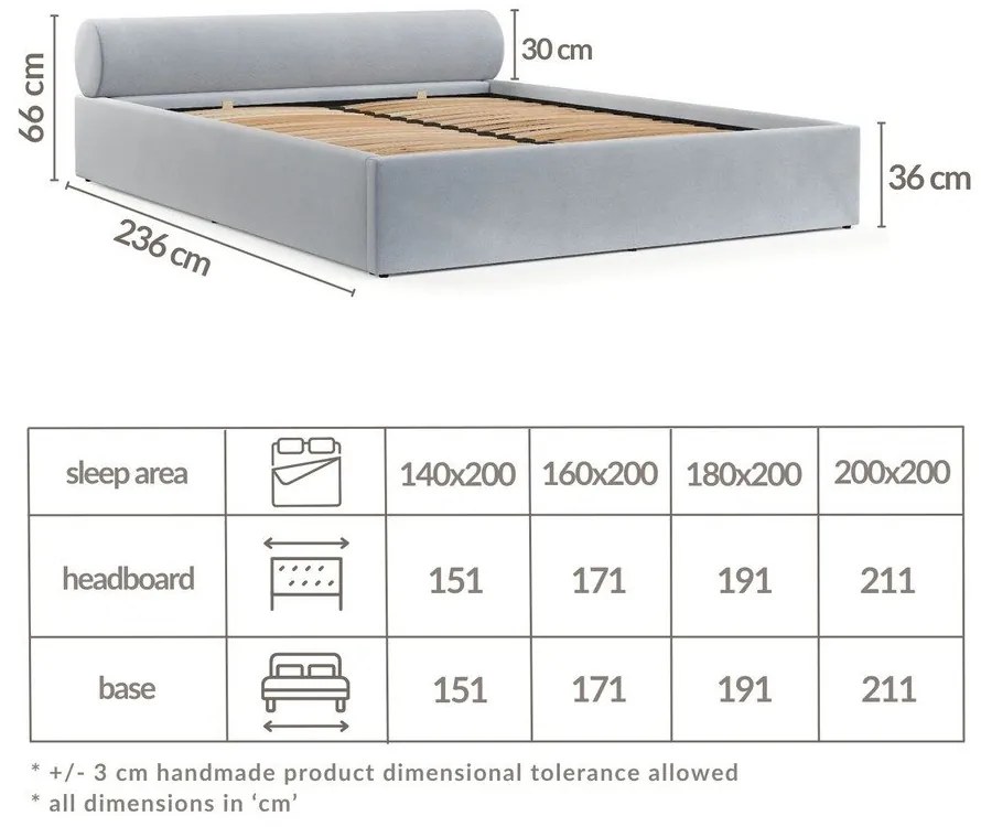 Jasnoszare tapicerowane łóżko dwuosobowe ze schowkiem i stelażem 160x200 cm Solvo – Maison de Rêve