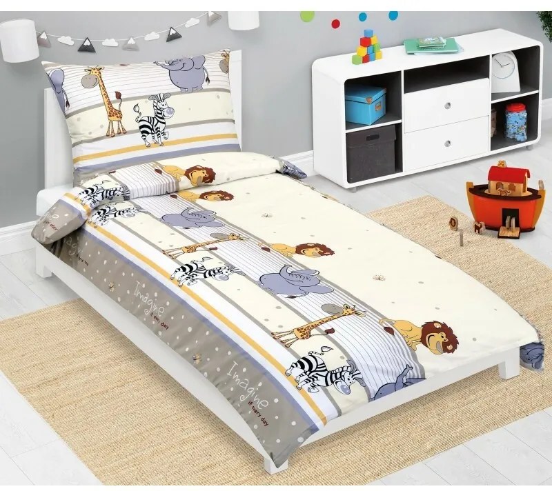 Bellatex Pościel dziecięca bawełniana JuniorSafari beżowa, 140 x 200, 70 x 90 cm