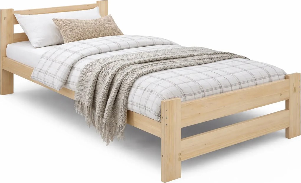 Drewniane pojedyncze łóżko sosnowe ze stelażem 100x200 W8-N57