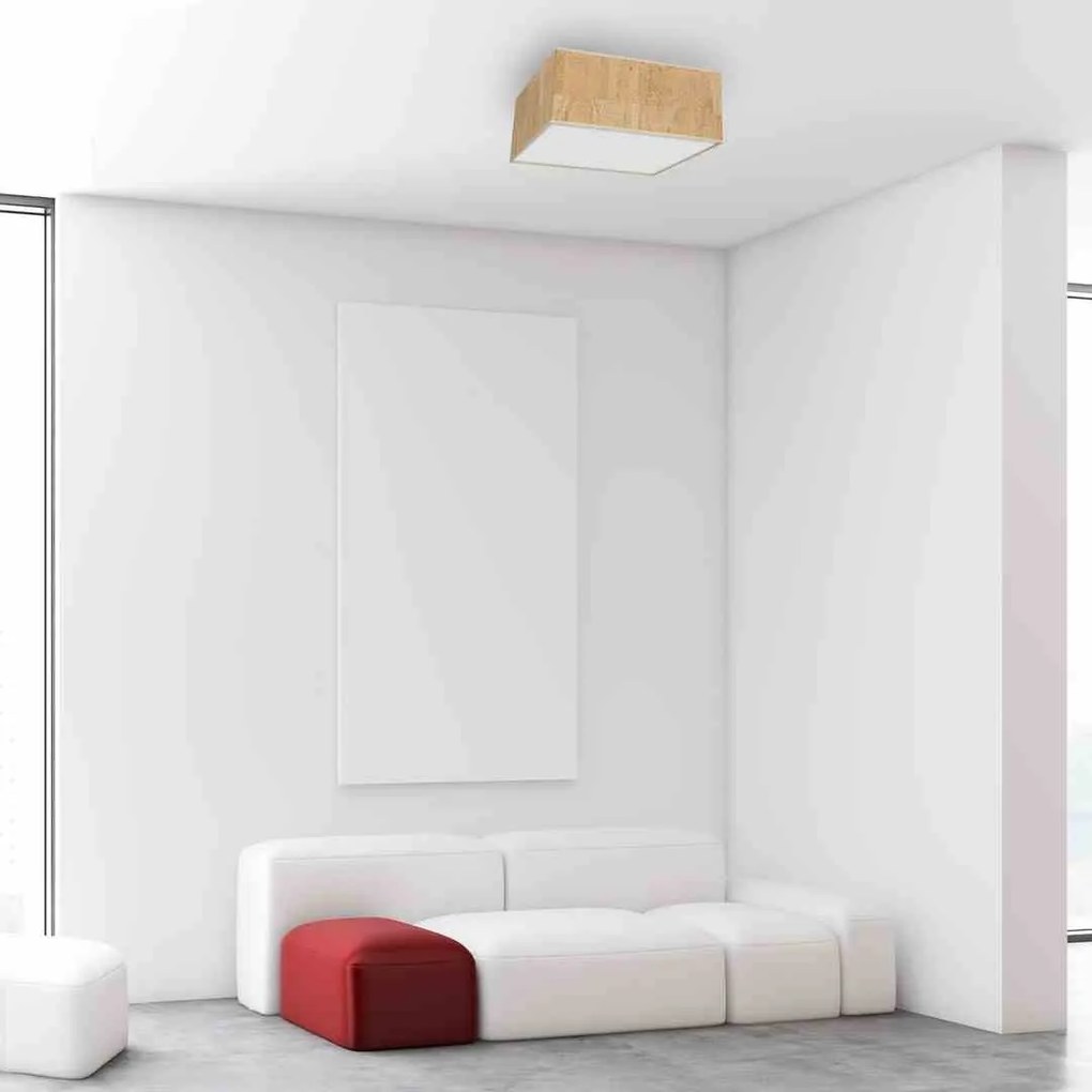 Lampa sufitowa, kwadratowa, korek, biała CORK White/Cork 2xE27