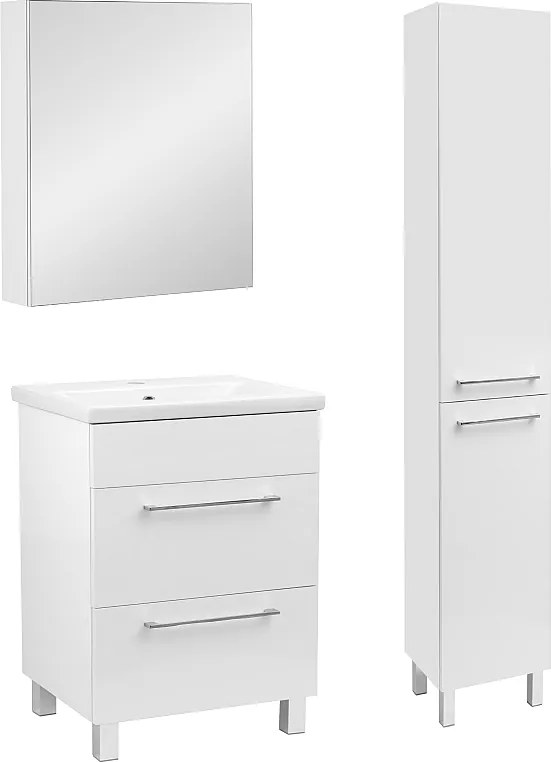 Biały Zestaw Łazienkowy 50cm Szafka z Umywalką Słupek Szafka z Lustrem Sol