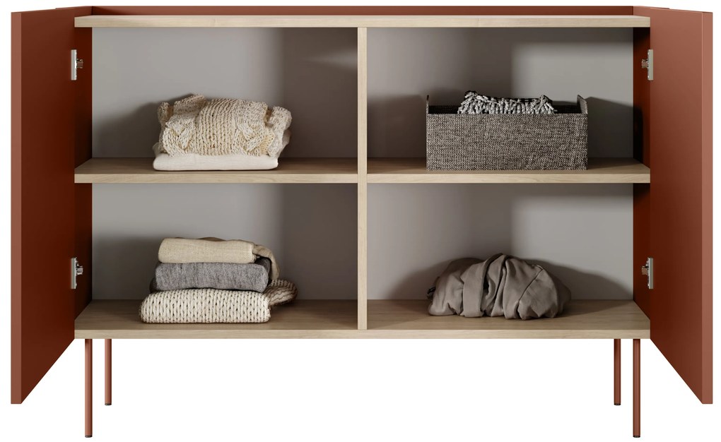 Komoda Desin 120 cm dwudrzwiowa - ceramic red / dąb nagano
