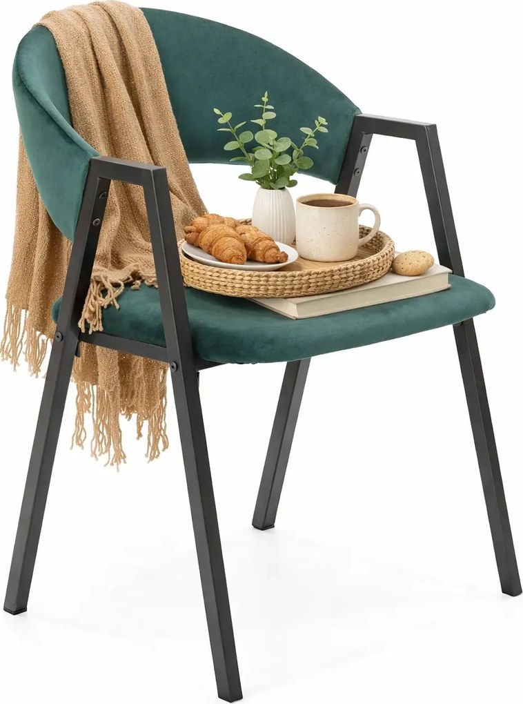 Zielone welurowe krzesło retro H2-C49