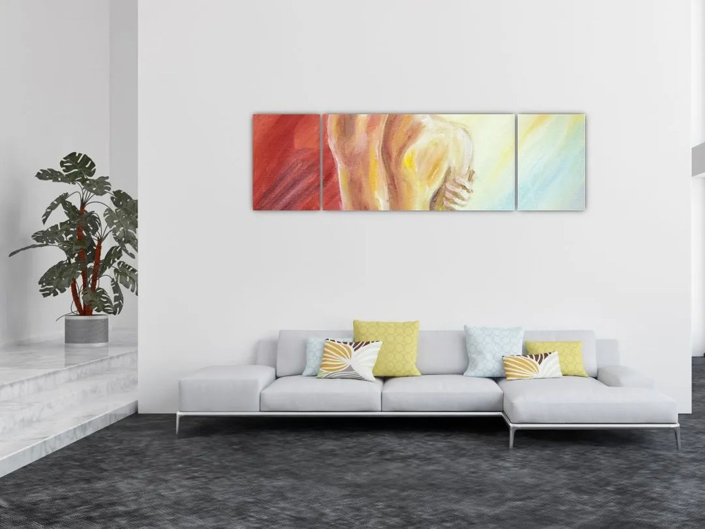 Obraz odpoczywającej kobiety, obraz olejny (170x50 cm)