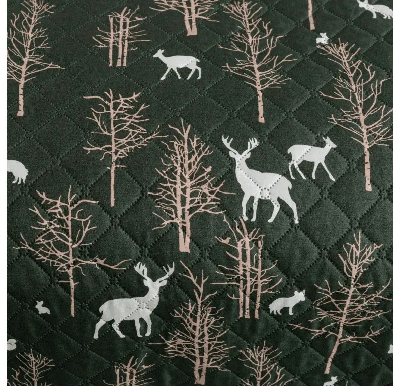 Narzuta na łóżko ze wzorem OAK DEER, ciemnozielony Rozmiar: 170 x 210 cm
