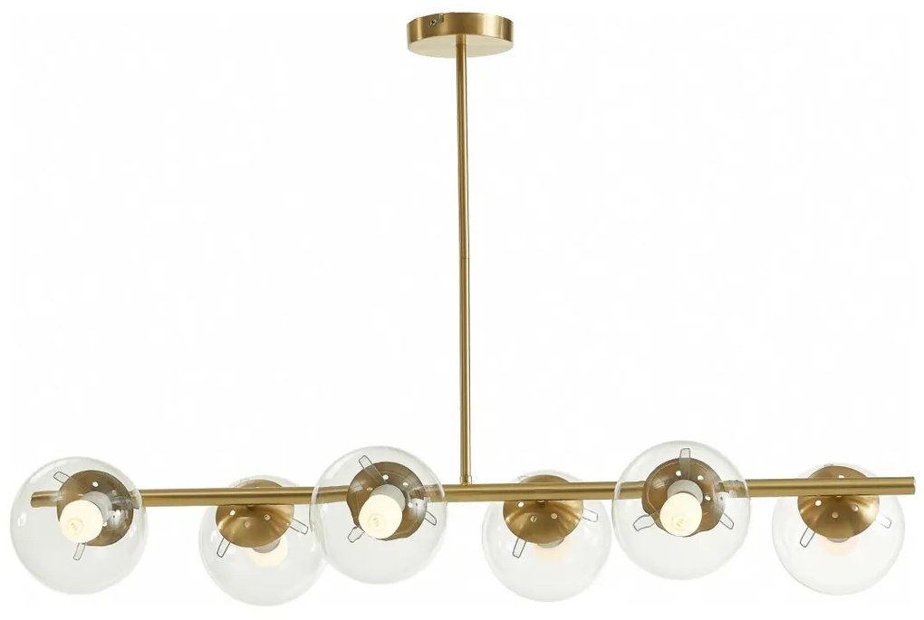 Lampa wisząca ze szczotkowanego mosiądzu z 6 kloszami ze szkła w stylu vintage – szer. 128 cm – YUKON