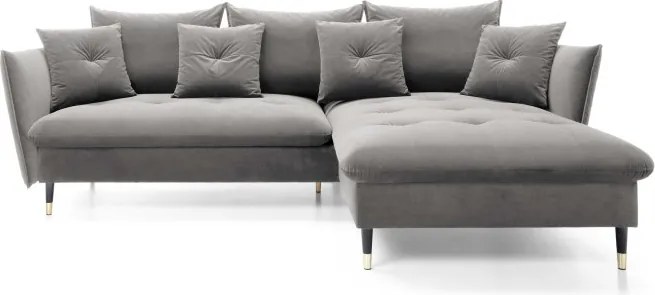 Narożnik GLAM Prawostronny z funkcją spania, zestaw z poduszkami wolnostojący tkanina RIVIERA 91 Szary DOMO HOME