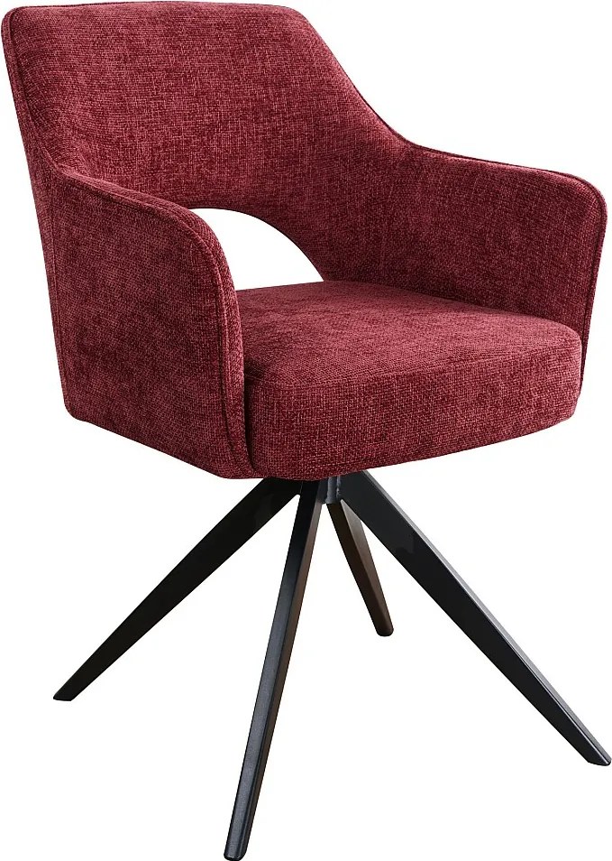 Krzesło obrotowe z podłokietnikami z fakturowanej tkaniny i czarnego metalu - Bordowy - KONYA