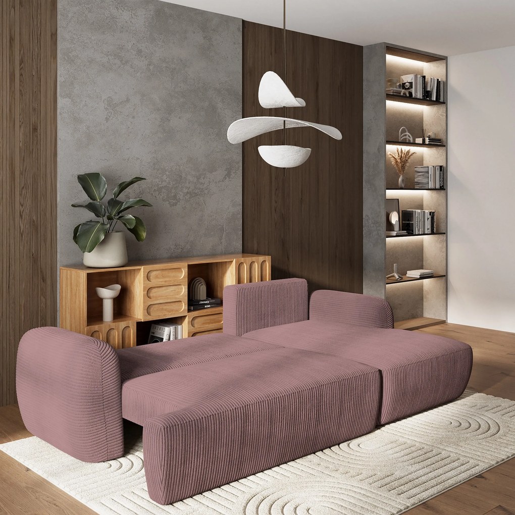 Masseno Narożnik MODENZA z funkcją spania i pojemnikiem na pościel Narozniki L, Rozkładana sofa - Wrzosowy, POSO 130