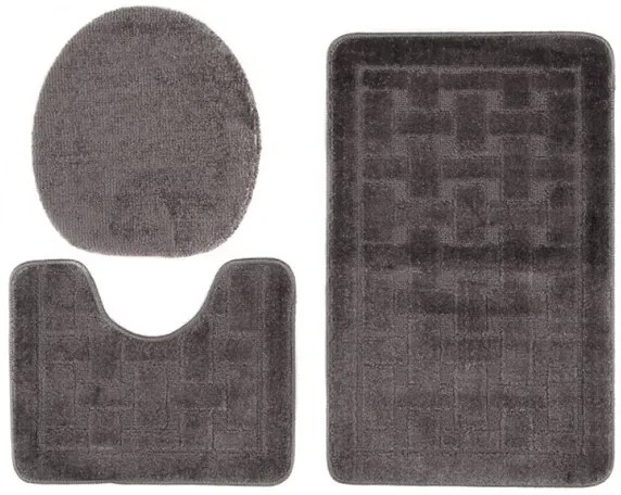Szary stylowy komplet dywaników do łazienki w kratę C1-K54