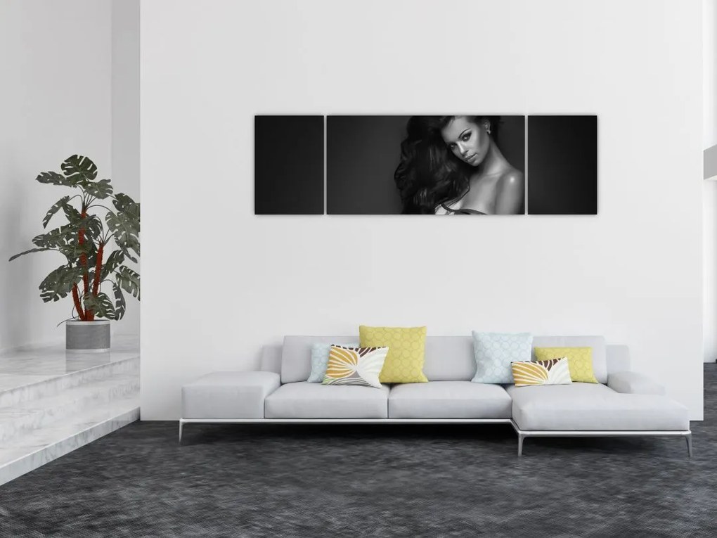 Obraz - Czarno - biały portret uwodzicielskiej kobiety (170x50 cm)
