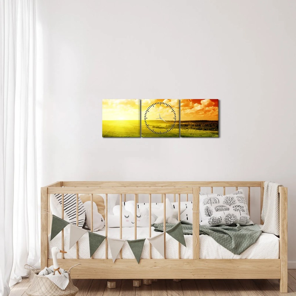 Obraz letniej łąki (z zegarem) (90x30 cm)