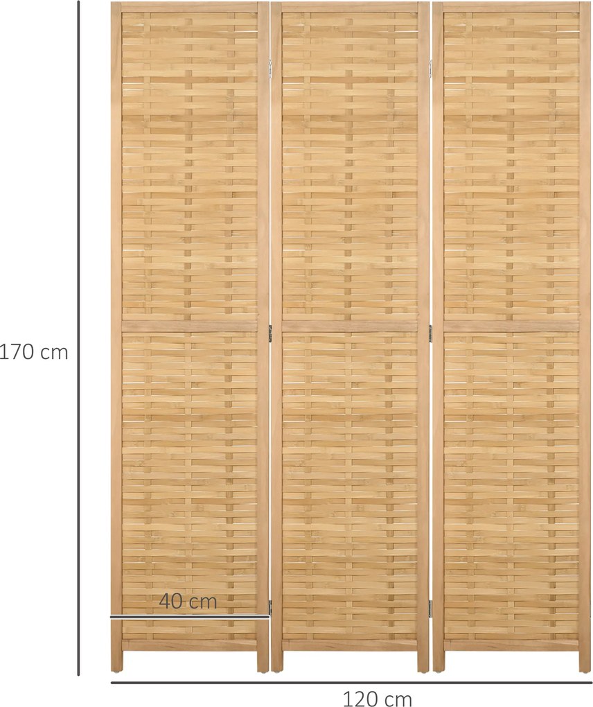 HOMCOM Parawan składany bambusowy 3 częściowy 120x170x18 cm naturalny do wnętrz | Aosom PL