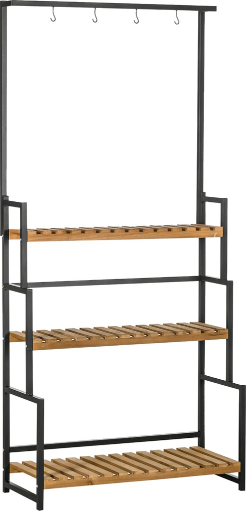 Outsunny Stojak na Kwiaty Drewniany z 3 Poziomami i Haczykami Naturalny Schody Kwiatowe 80x36x174cm | Aosom PL