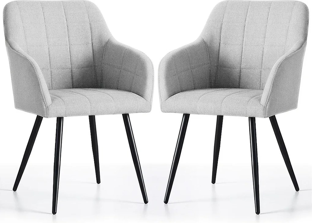 2x Krzesło tapicerowane z przeszyciami kwadratowymi Jasny Szary LUXANO Czarne nogi tkanina Lumos