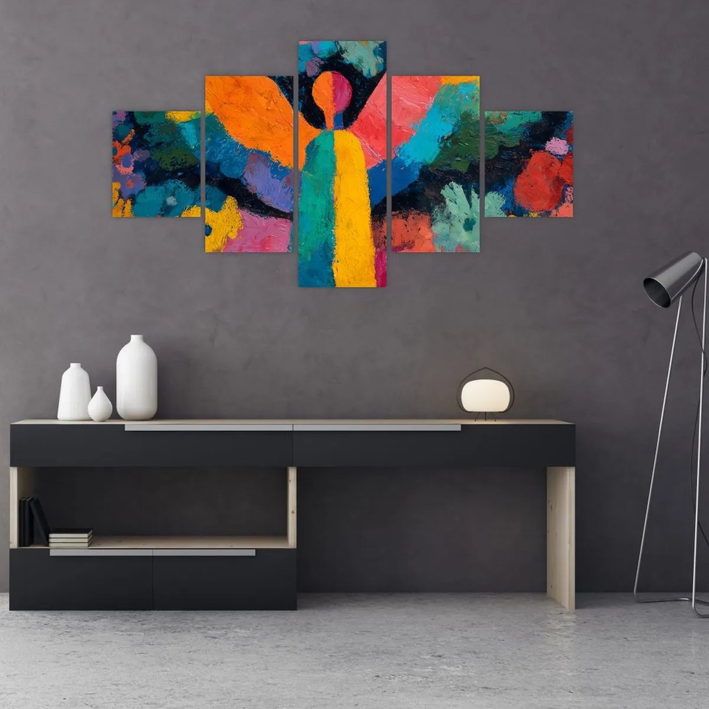 Obraz - Abstrakcyjny anioł z kwiatami (125x70 cm)