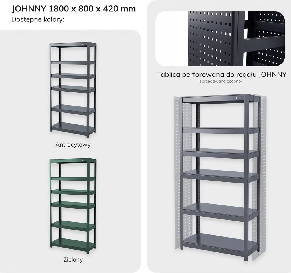 Regał metalowy Johnny antracyt, 80 x 42 x 180 cm do garażu, warsztatu i magazynu