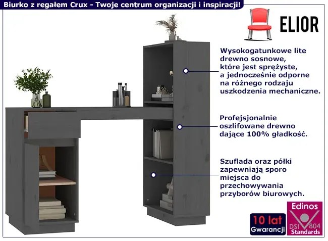 Szare narożne biurko z regałem - Dronos