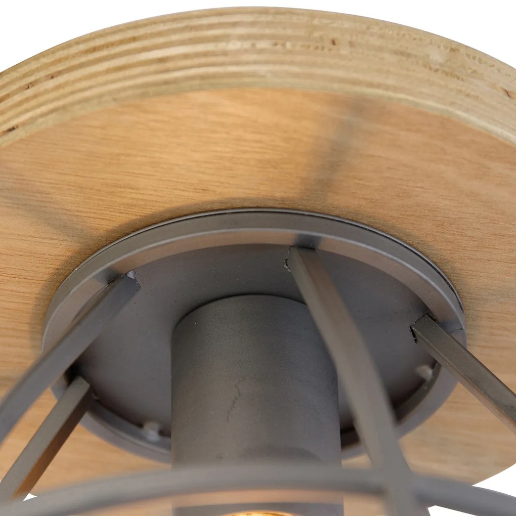 Inteligentna lampa sufitowa ciemnoszara z drewnem w komplecie z WiFi E27 - ArthurPrzemysłowy Oswietlenie wewnetrzne