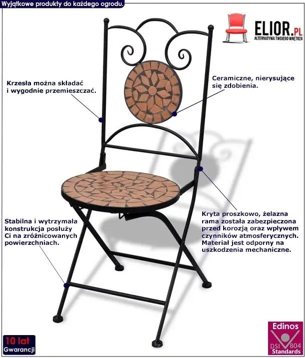 Zestaw ceramicznych krzeseł ogrodowych Zarvin - brązowy