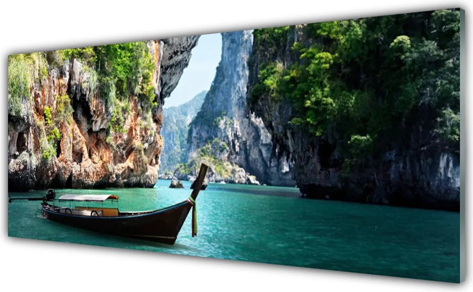 Szkło Ozdobne do Kuchni Samotna Łódź Nad Jeziorem