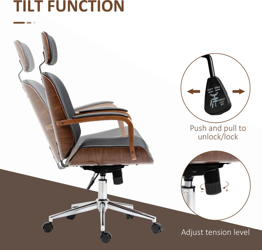 Vinsetto Ergonomiczny Fotel Biurowy z Wysokim Oparciem, Odczepianym Zagłówkiem do Domowego Biura, Czarny | Aosom PL