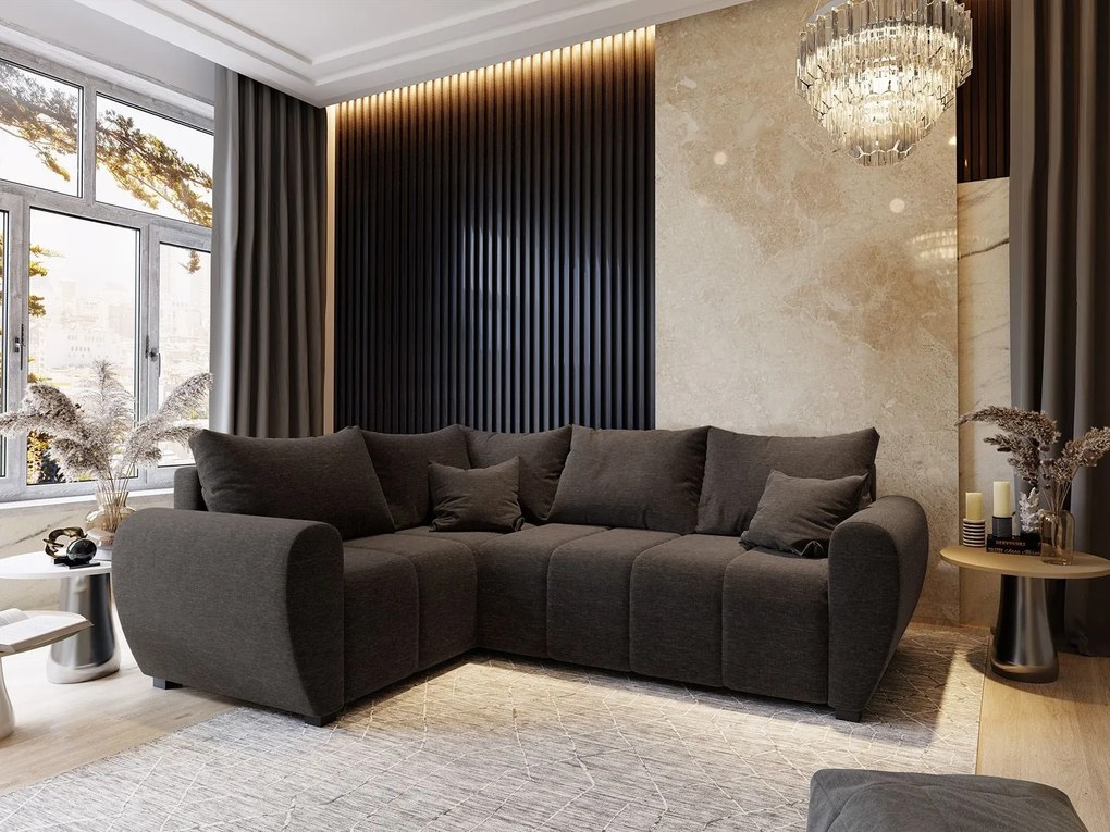 Masseno Narożnik MADISON z funkcją spania i pojemnikiem na pościel Narozniki L, Rozkładana sofa - Brązowy, SAWANA 16