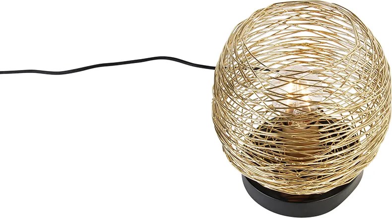 Designerska lampa stołowa złota z czarną podstawą 20 cm - Sarella