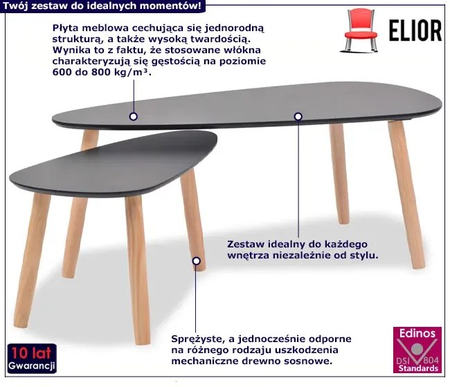 Zestaw 2 stolików kawowych z czarnym blatem - Aaron